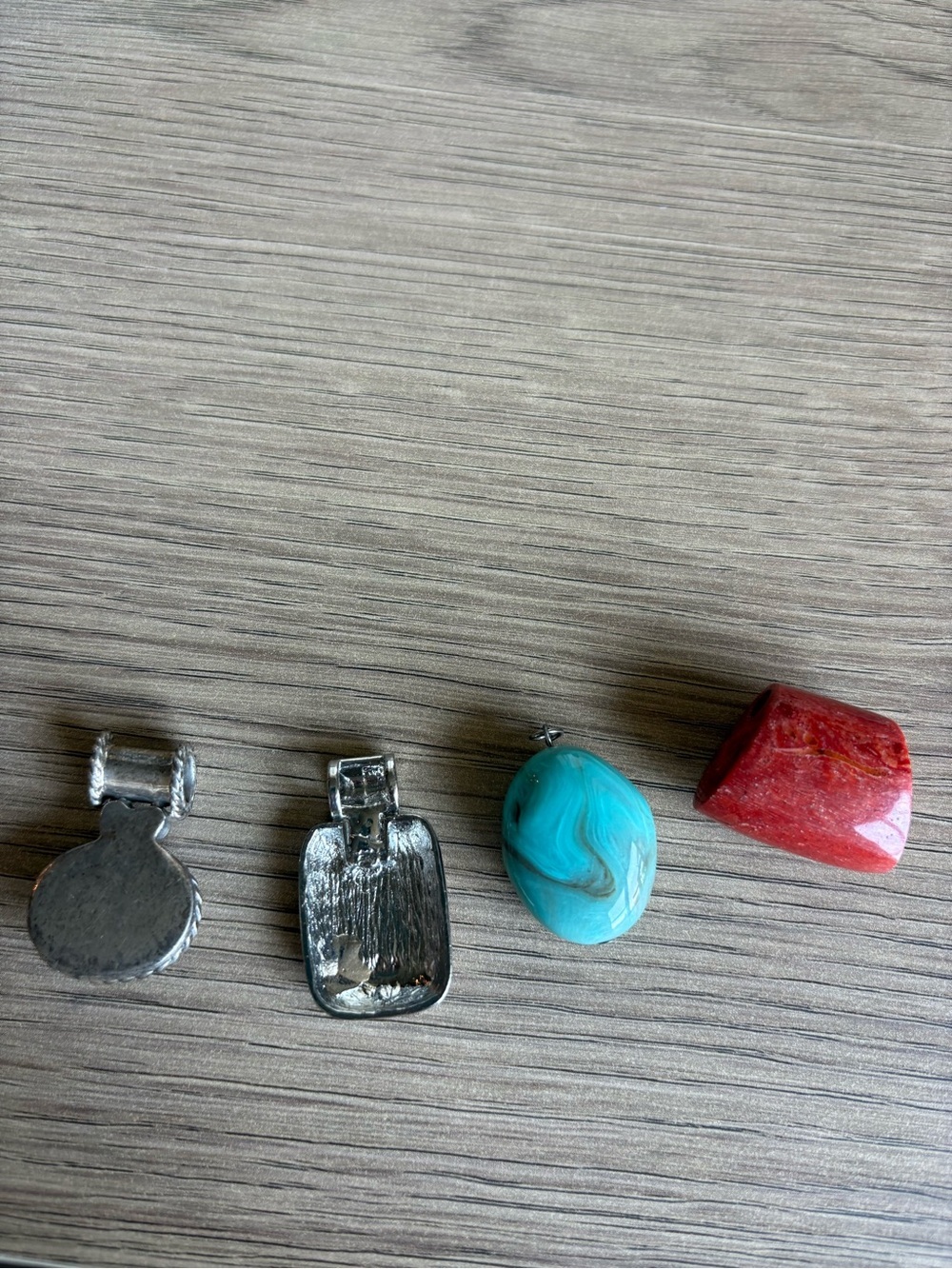 Four Necklace Pendants  - White, Tan, Turquoise & Red/Coral - Picture 2 of 4